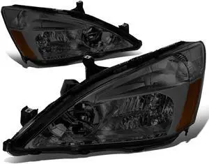DNA Motoring HL-OH-HA03-SM-AB For 2003 to 2007 Honda Accord Replacement Headlight Smoked Housing Amber Corner Headlamp 04 05 06 Left + Right