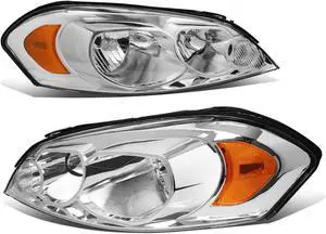 DNA Motoring HL-OH-CI06-CH-AM For 2006 to 2016 Chevy Impala Monte Carlo Headlight Assembly Chrome Housing Amber Corner Headlamp 07 08 09 10 11 12 13 14 15