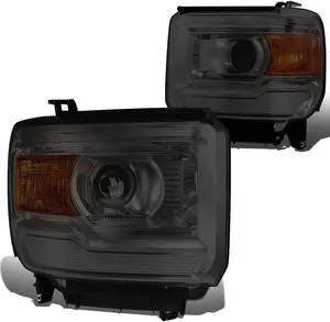 DNA Motoring HL-OH-GMCS14-SM-AM For 2014 to 2017 GMC Sierra 1500 2500HD 3500HD Pair Projector Headlight Smoked Housing Amber Corner Headlamp 3rd Gen 15 16 Left + Right