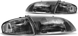 DNA Motoring HL-OH-063-BK-CL1 For 1998 to 1999 Mazda 626 Headlight Black Housing Clear Corner Headlamp 4Pcs Left + Right