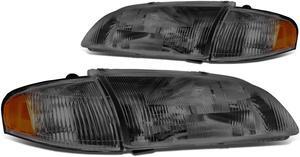 DNA Motoring HL-OH-063-SM-AM For 1998 to 1999 Mazda 626 Headlight Smoked Housing Amber Corner Headlamp 4Pcs Left + Right