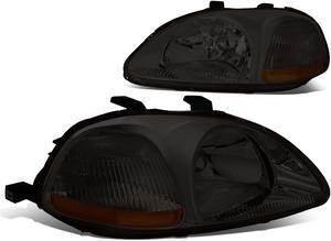 DNA Motoring HL-OH-HC96-SM-AM For 1996 to 1998 Honda Civic OE Style Headlight Smoked Housing Amber Corner Headlamps EJ EM EK 97 Left + Right