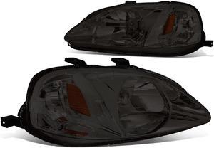 DNA Motoring HL-OH-HC99-SM-AM For 1999 to 2000 Honda Civic Replacement Headlight Smoked Housing Amber Corner Headlamps EJ EK EM Left + Right