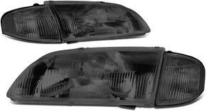 DNA Motoring HL-OH-063-SM-CL1 For 1998 to 1999 Mazda 626 Headlight Smoked Housing Clear Corner Headlamp 4Pcs Left + Right