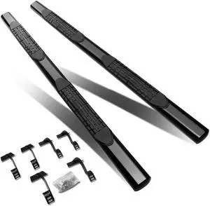 DNA Motoring STEPB-4-888-BK For 2015 to 2020 Ford F150 F250 F350 Super Crew Cab Carbon Steel 4" Oval Side Step Nerf Bar Running Board Left + Right 16 17