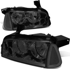 DNA Motoring HL-OH-CHA05-4P-SM-CL1 For 2006 to 2010 Dodge Charger LX 4pcs Smoked Housing Clear Lens Headlight+Clear Corner Signal Lamp 07 08 09 Left + Right