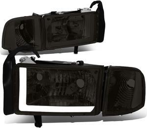 DNA Motoring HL-LB-DR944-SM-CL1 For 1994 to 2002 Dodge RAM 1500 2500 3500 LED DRL Light Bar Headlights Chrome Housing Smoked Lens Clear Corner Headlamp 95 96 97 98 99 00 01 Left + Right