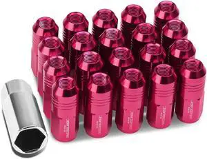 DNA Motoring LN-ZTL-9020-15-PK 20Pcs Pink M12X1.5 20Mmx50Mm Aluminum Closed-End Lug Nuts+Deep Drive Extension Adapter