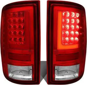 DNA Motoring TL-DRAM09-LED-RD3D-CH-RD For 2009 to 2017 Dodge Ram 1500 / 2500 / 3500 Pair of Red 3D LED Bar Tail Brake Lights (Chrome Housing Red Lens) 16 15 14 13 12 11