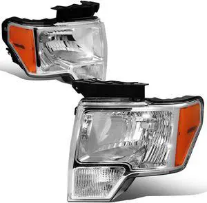DNA Motoring HL-OH-F1509-CH-AM For 2009 to 2014 Ford F150 OE Style Headlight Chrome Housing Amber Corner Headlamp -12 Gen 10 11 12 13 Left + Right