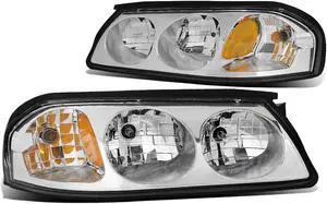DNA Motoring HL-OH-CI00-CH-AM For 2000 to 2005 Chevy Impala 8th Gen Pair Headlight Chrome Housing Amber Corner Headlamp 01 02 03 04 Left + Right