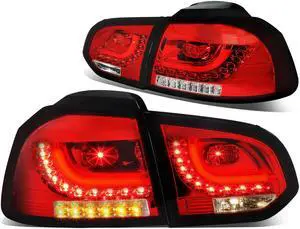 DNA Motoring TL-LED-3D-GF10-RD-CL For 2010 to 2014 Volkswagen Golf Hatchback Red Housing Clear Lens 3D LED Rear Tail Brake + Corner Signal Lights 11 12 13