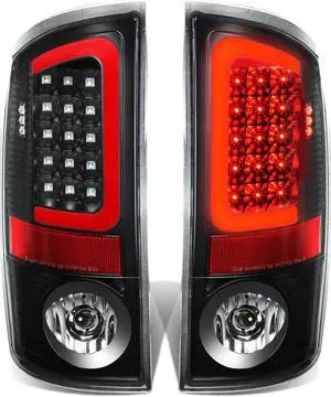 DNA Motoring TL-DRAM07-LED-RD3D-BK-CL For 2007 to 2009 Dodge Ram Pickup 3rd Gen Pair of 3D Red LED Bar Black Housing Clear Lens Brake Tail Lights 08