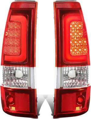 DNA Motoring TL-CSIL03-LED-3D-CH-RD For 2003 to 2007 Silverado / Sierra Fleetside Pair of 3D LED Bar Tail Brake Lights (Chrome Housing Red Lens) 04 05 06