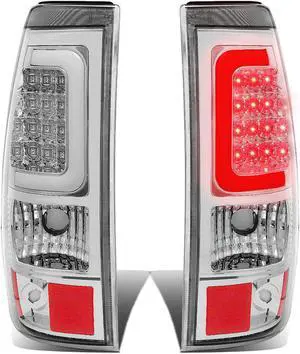 DNA Motoring TL-CSIL03-LED-3D-CH-CL For 2003 to 2007 Silverado / Sierra Fleetside Pair of 3D LED Bar Tail Brake Lights (Chrome Housing Clear Lens) 04 05 06