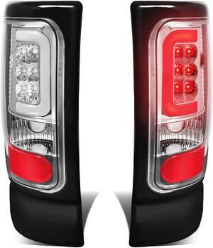 DNA Motoring TL-DRAM94-LED-3D-CH-CL For 1994 to 2002 Dodge Ram 1500 / 2500 / 3500 Pair of Chrome Housing Clear Lens 3D LED U -Bar Tail Brake Lights 96 97 98 99 00 01