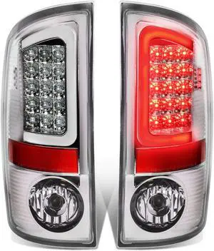 DNA Motoring TL-DRAM07-LED-3D-CH-CL For 2007 to 2009 Dodge Ram Pickup 3rd Gen Pair of 3D White LED Bar Chrome Housing Clear Lens Brake Tail Lights 08