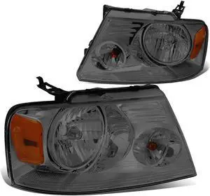 DNA Motoring HL-OH-F1504-SM-AM For 2004 to 2008 Ford F150 11th Gen Smoke Lens Amber Corner Headlight Headlamp 05 06 07 Left + Right