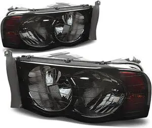 DNA Motoring HL-OH-DR02-SM-AM For 2002 to 2005 Dodge Ram Truck 1500 2500 3500 Smoked Housing Amber Corner Headlight Headlamp 3rd Gen 03 04