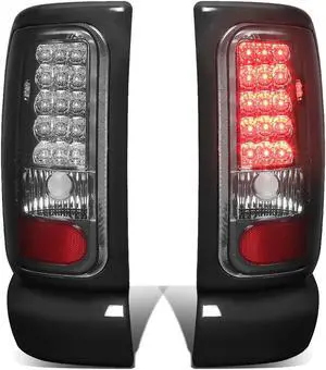 DNA Motoring TL-DRAM94-LED-CH-SM For 1994 to 2002 Dodge Ram 1500 / 2500 / 3500 Pair of Chrome Housing Smoked Lens LED Tail Brake Lights 95 96 97 98 99 00 01