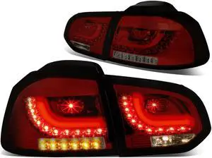 DNA Motoring TL-LED-3D-GF10-RD-SM For 2010 to 2014 Volkswagen Golf Hatchback Red Housing Smoked Lens 3D LED Rear Tail Brake + Corner Signal Lights 11 12 13