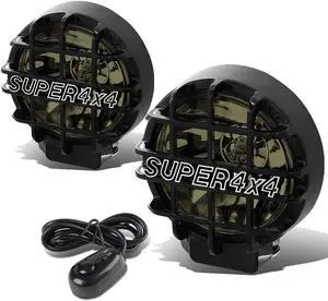 DNA Motoring FL-6-U+SW-SM-BK 6" Round Fog Lights+Offroad Super 4X4 Guard+Switch For Grille/Brush/Bull bar (Smoke Lens Black Housing)