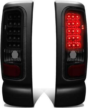 DNA Motoring TL-DRAM94-LED-BK-SM For 1994 to 2002 Dodge Ram 1500 / 2500 / 3500 Pair of Black Housing Smoked Lens LED Tail Brake Lights 95 96 97 98 99 00 01