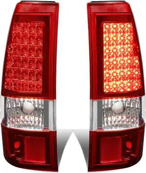 DNA Motoring TL-CSIL03-LED-CH-RD For 2003 to 2007 Chevy Silverado / GMC Sierra Fleetside Pair of LED Tail Brake Lights Chrome Housing Red Lens) 04 05 06