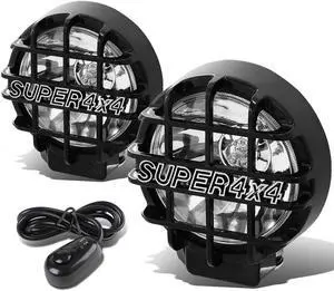 DNA Motoring FL-6-U+SW-CH-BK 6" Round Fog Lights+Offroad Super 4X4 Guard+Switch For Grille/Brush/Bull bar (Clear Lens Black Housing)