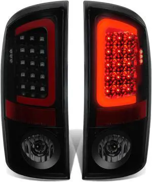 DNA Motoring TL-DRAM07-LED-RD3D-BK-SM For 2007 to 2009 Dodge Ram Pickup 3rd Gen Pair of 3D Red LED Bar Black Housing Smoked Lens Brake Tail Lights 08