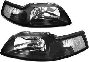 DNA Motoring HL-OH-FM99-BK-CL1 For 1999 to 2004 Ford Mustang OE Style Headlight Black Housing Clear Corner Headlamp 4 Gen 00 01 02 03 Left + Right