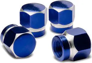 DNA Motoring VCAP-RT-181-BL Hexagon Anodized & Powder-Coated Finish Royal Blue Chrome Aluminum Tire Stem Valve Caps (Pack of 4)