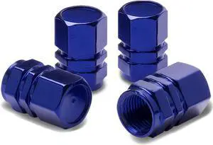 DNA Motoring VCAP-RT-059-BL Hexagon Style Polished Aluminum Royal Blue Chrome Tire Valve Stem Caps (Pack of 4)