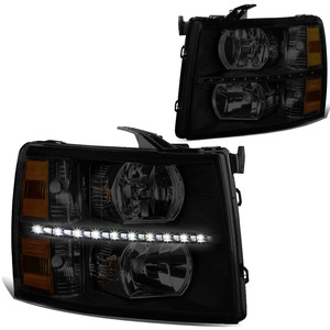 Pair Black Headlights For 07-14 Chevy Silverado 1500/2500/3500 - Left & Right, Halogen