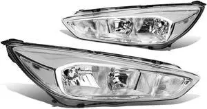 DNA MOTORING HL-OH-FF16-CH-CL1 For 2015 to 2018 Ford Focus Pair Headlight Chrome Housing Clear Side Headlamp 3rd gen 16 17 Left + Right