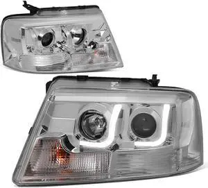 For 04-08 Ford F150 Pair of Chrome Housing Clear Corner 3D LED Halo U-Bar DRL Projector HeadLights 05 06 07