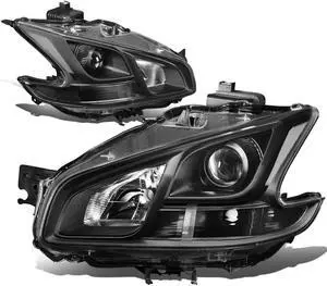 DNA Motoring HL-OH-NM09-BK-CL1 For 2009 to 2014 Nissan Maxima Pair Projector Headlight Black Housing Clear Side Headlamps 10 11 12 13 Left + Right