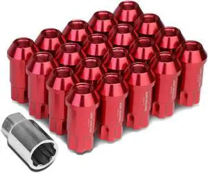 DNA Motoring LN-ZTL-9024-125-RD Open Ended Style 20-Piece M12 x 1.25 Aluminum Alloy Wheel Lug Nuts +1 X Deep Drive Extension (Red)