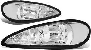 DNA Motoring HL-OH-PGAM99-CH-CL1 For 1999 to 2005 Pontiac Grand Am Pair OE Style Headlight Chrome Housing Clear Side Headlamps 00 01 02 03 04 Left + Right