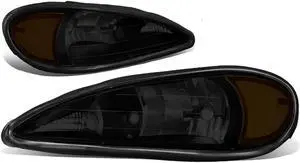DNA Motoring HL-OH-PGAM99-BK-SM-AM For 1999 to 2005 Pontiac Grand Am Pair OE Style Headlight Smoked Housing Amber Side Headlamps 00 01 02 03 04 Left + Right