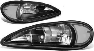 DNA Motoring HL-OH-PGAM99-BK-CL1 For 1999 to 2005 Pontiac Grand Am Pair OE Style Headlight Black Housing Clear Side Headlamps 00 01 02 03 04 Left + Right