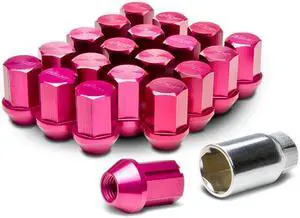 DNA Motoring LN-S125-RD 16X ANODIZED WHEEL/RIM LUG NUT 12X1.25 W/LOCK FITS 350Z 370Z 240SX IMPREZA RED