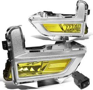 DNA Motoring FL-ZTL-280-AM For 2017 to 2018 Nissan Rogue Pair Front Driving Fog Light Lamp+Switch+Chrome Bezel Amber Lens