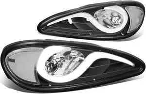 DNA Motoring HL-HPL-PGAM99-BK-CL1 For 1999 to 2005 Pontiac Grand Am LED DRL Light Bar Headlight Black Housing Clear Corner Headlamp 00 01 02 03 04 Left + Right