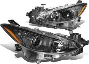 DNA Motoring HL-OH-MM314-BK-AM For 2013 to 2017 Mazda 3 Pair OE Style Projector Headlight Black Housing Amber Corner Headlamps 14 15 16 Left + Right