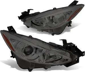 DNA Motoring HL-OH-MM314-SM-AM For 2013 to 2017 Mazda 3 Pair OE Style Projector Headlight Smoked Housing Amber Corner Headlamps 14 15 16 Left + Right