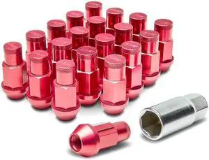 DNA Motoring LN-L125-RD 20X RACING RIM EXTENDED ANODIZED WHEEL LUG NUT+LOCK+SOCKET FOR SUBARU/NISSAN RED