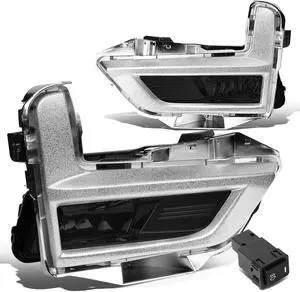 DNA Motoring FL-ZTL-280-SM For 2017 to 2018 Nissan Rogue Pair Front Driving Fog Light Lamp+Switch+Chrome Bezels Smoked Lens