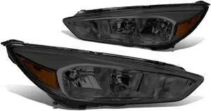 DNA MOTORING HL-OH-FF16-SM-AM For 2015 to 2018 Ford Focus Pair Headlight Smoked Lens Amber Side Headlamp 3rd gen 16 17 Left + Right