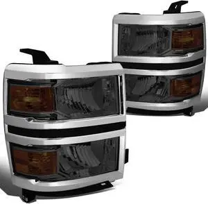 DNA Motoring HL-OH-CSIL14-SM-AM For 2014 to 2015 Chevy Silverado 1500 GMT K2XX Headlight Replacement Smoked Housing Amber Corner Headlamps Left + Right